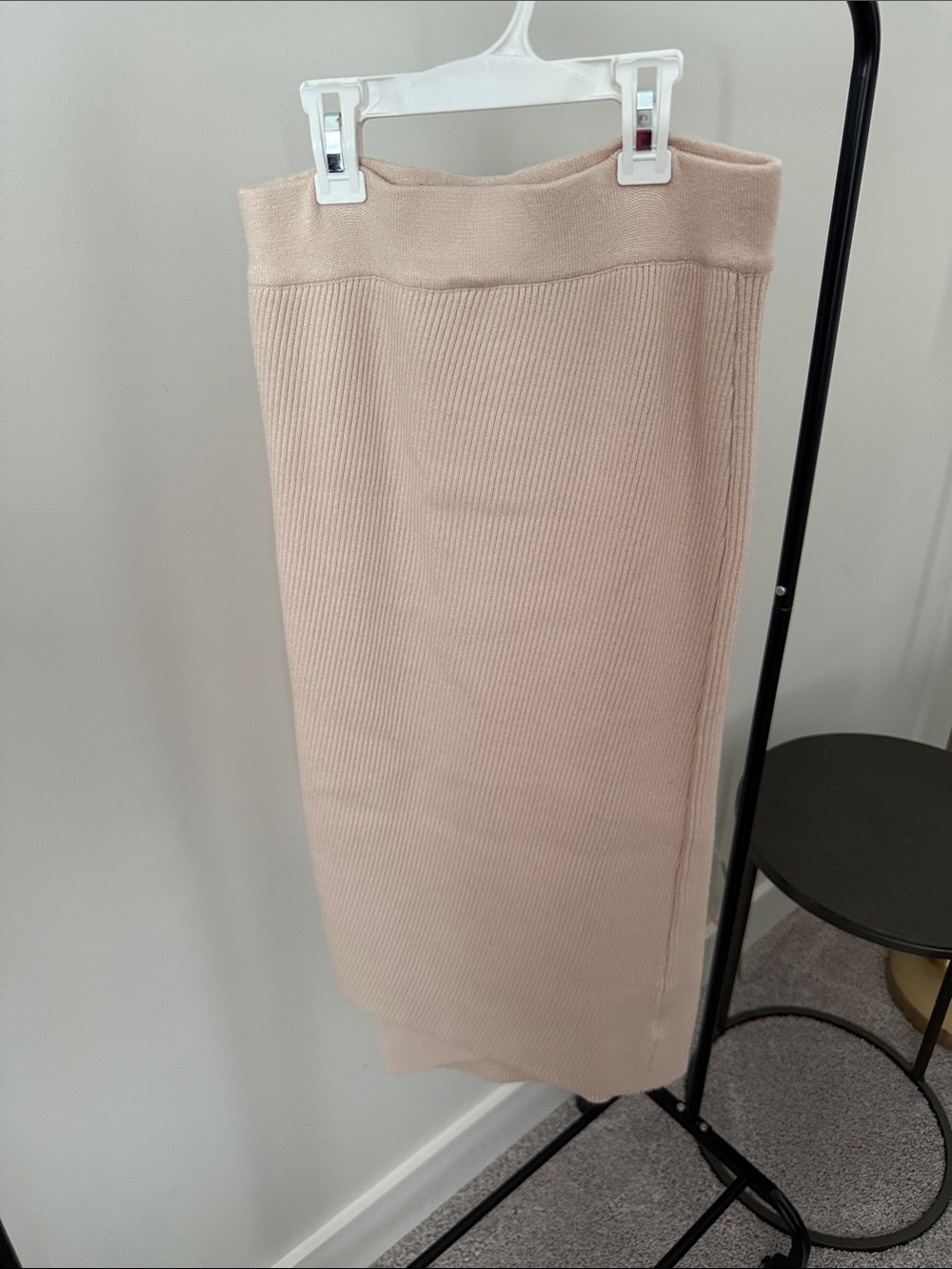 Cream Knit Wrap Midi Skirt